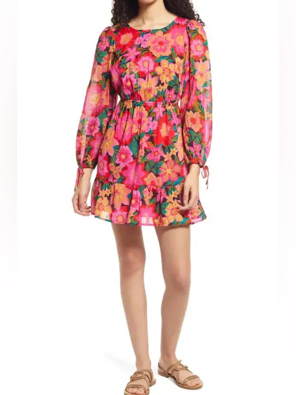 Billabong Heaven Sent Floral Long Sleeve Cotton Minidress Size XS